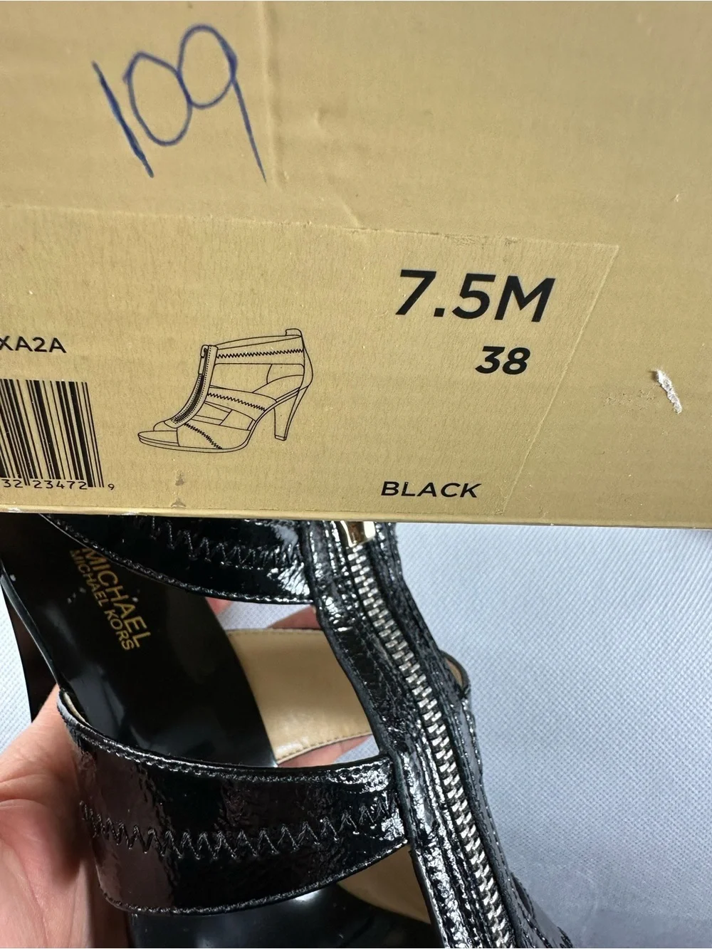 MICHAEL Michael Kors Black Patent Leather T-Strap Zip High Heels